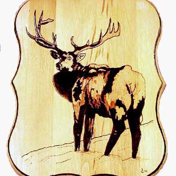 DOE & FAWN AND ELK, TWO HAND DONE WOODBURNING ART, SIGNED, ONE OF A KIND, LOTS - Picture 2 of 2